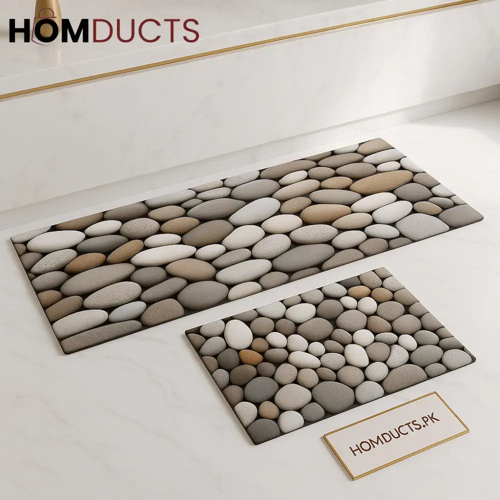 Luxury 3D Pebble Kitchen Mats – Anti Slip Oil Resistant & Washable Set