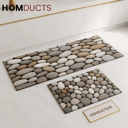 Luxury 3D Pebble Kitchen Mats – Anti Slip Oil Resistant & Washable Set