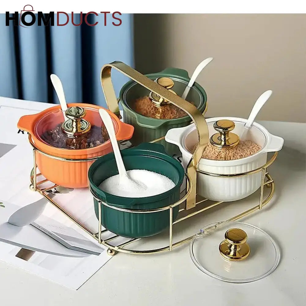 Luxury 4 Portion Spice Set With Stand