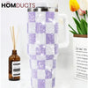 Luxury 40oz 1200ml Rhinestone Tumbler - Sparkling Checkered White and Blue Drinkware