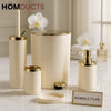 Luxury 5 Piece Cream & Gold Bathroom Accessory Set – Elegant Marble Inspired Design