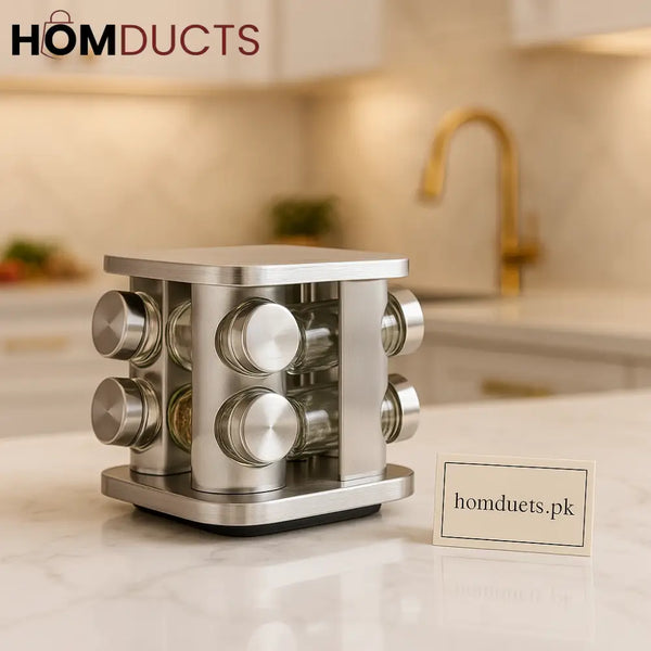 Luxury 8 Piece Rotating Spice Rack – 90ml Stainless Steel Condiment Organizer