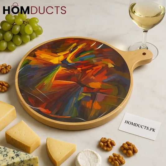 Luxury Abstract Wooden Cheese Platter – Premium Round Serving Board for Elegant Dining (Medium)