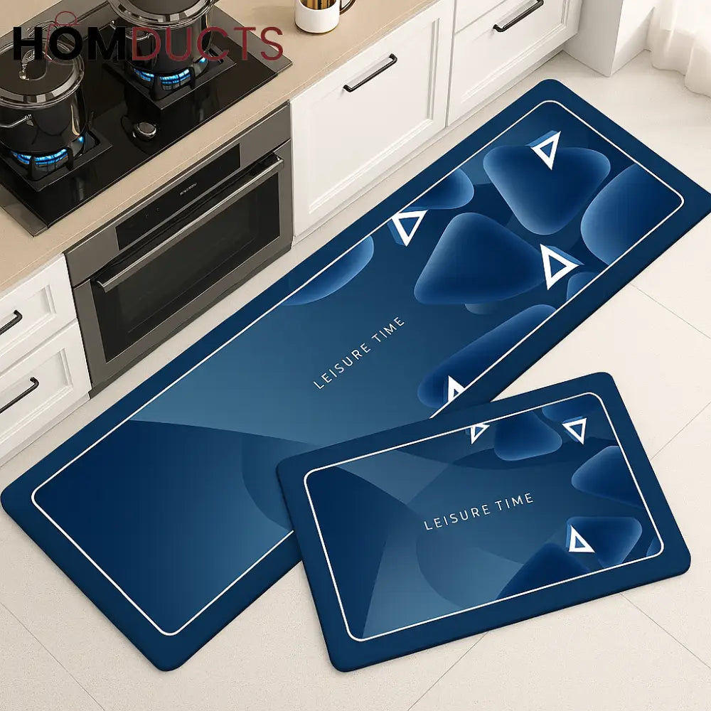 Luxury Anti-Fatigue Kitchen Mat Set – “Leisure Time” Navy Blue Design