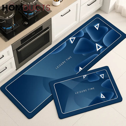 Luxury Anti-Fatigue Kitchen Mat Set – “Leisure Time” Navy Blue Design