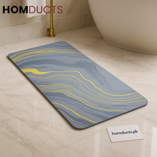 Luxury Anti Slip Floor Mat – Grey & Yellow Marble Design (58 x 118 cm)