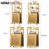Luxury Bamboo Storage Shelf with Laundry Hamper & Open Shelves – Japandi Bathroom Organizer