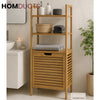 Luxury Bamboo Storage Shelf with Laundry Hamper & Open Shelves – Japandi Bathroom Organizer
