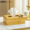 Luxury Bamboo Tissue Box with Gold Pomegranate & Leaf Decor – Elegant Wooden Cover for Home & Office