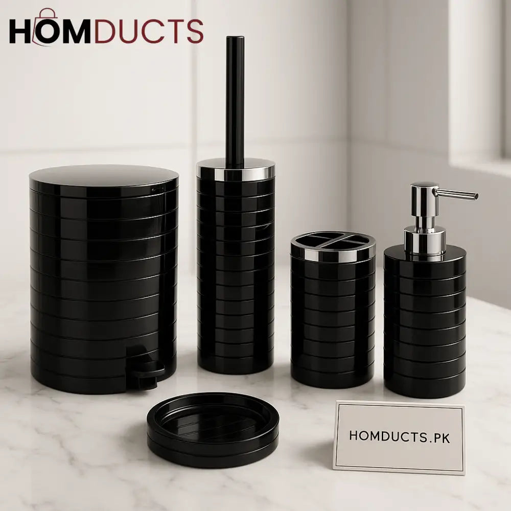 Luxury Black 5 Piece Bathroom Accessory Set with Chrome Accents