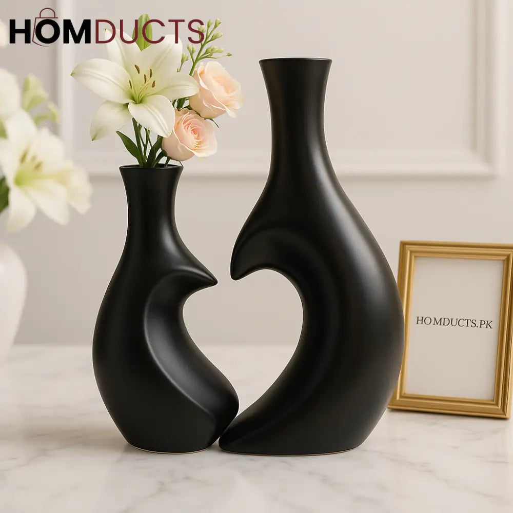 Luxury Black Abstract Couple Vases – Modern Decorative Art for Home & Office