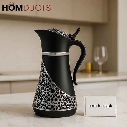 Luxury Black Arabic Incense Burner with Intricate Silver Lattice Design