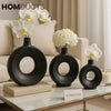 Luxury Black Fiber Ring Vase Set – Modern Hollow Flower Vases (3 Pcs)