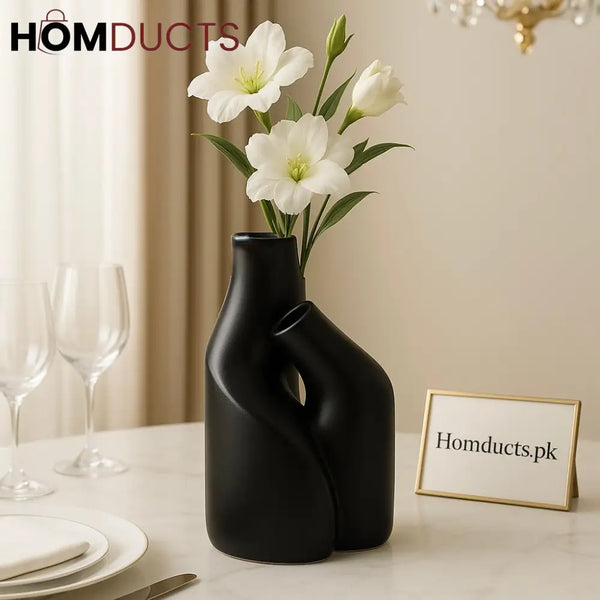 Luxury Black Fibre Double Neck Flower Vase – Modern Minimalist Home Décor