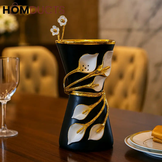 Luxury Black & Gold Floral Incense Burner Vase