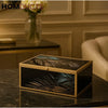Luxury Black & Gold Palm Leaf Cosmetic Organizer Box – Elegant Vanity Storage with Tropical Design