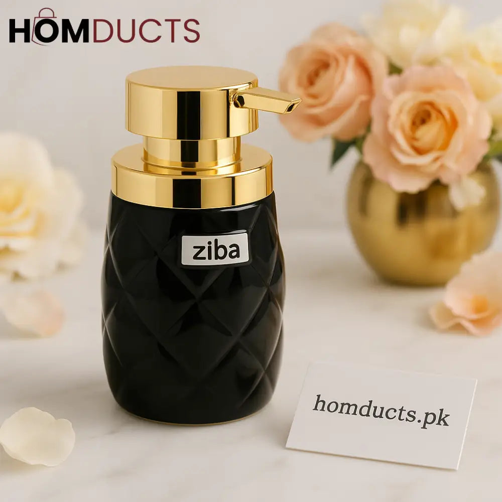 Luxury Black & Gold Soap Dispenser – Elegant Ceramic Lotion Pump Bottle