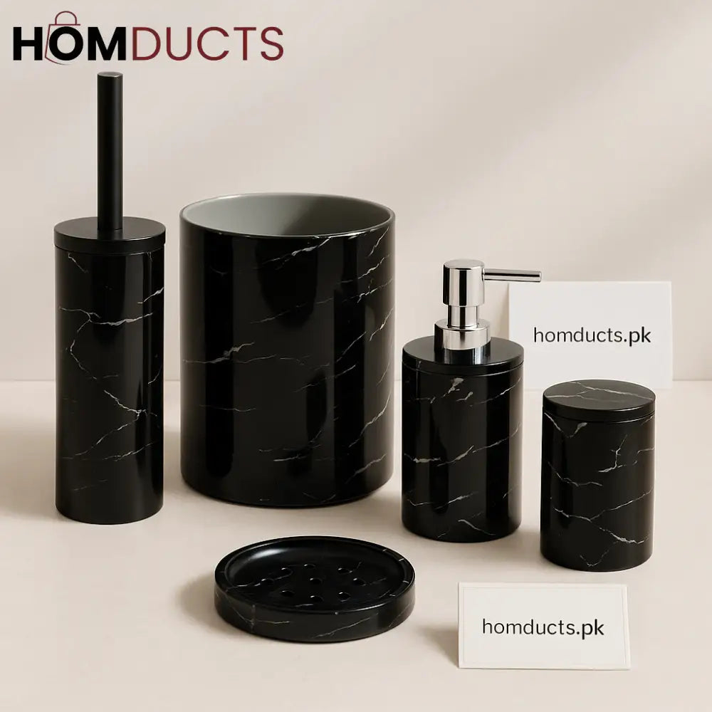 Luxury Black Marble Bathroom Accessories Set – 5 Piece Premium Organizer Kit