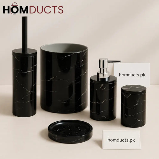 Luxury Black Marble Bathroom Accessories Set – 5 Piece Premium Organizer Kit