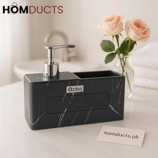 Luxury Black Marble Kitchen Soap Dispenser with Organizer – Premium Countertop Accessory