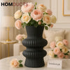 Luxury Black Sculptural Vase – Modern Ribbed Flower Pot for Elegant Home Décor
