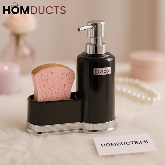 Luxury Black Soap Dispenser with Sponge Holder – Elegant Kitchen & Bathroom Organizer