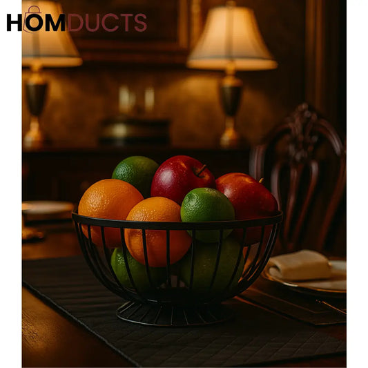 Luxury Black Wire Fruit Basket – Modern Table Centerpiece