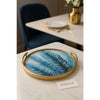 Luxury Blue Leaf Round Serving Tray – Gold Handles