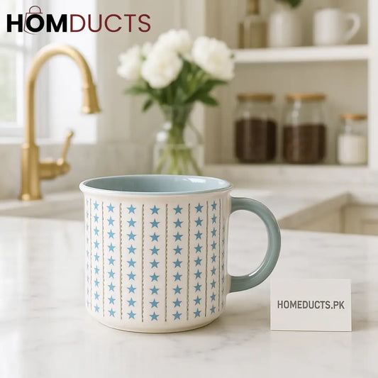Luxury Blue Star Ceramic Mug – Elegant Morning Coffee Cup 1pc