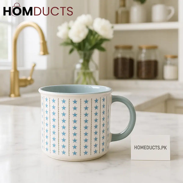 Luxury Blue Star Ceramic Mug – Elegant Morning Coffee Cup 1pc