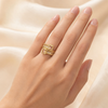 Luxury blush pink double crystal adjustable ring on female model hand