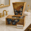 Luxury Butterfly Art Tissue Box & Bin Set – Gold Trimmed Wooden Décor