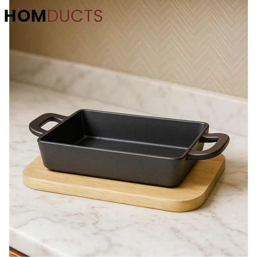 Luxury Cast Iron Baking Tray with Wooden Base
