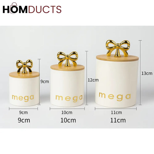 Luxury Ceramic Canister Set with Gold Bow Lids – Set of 3