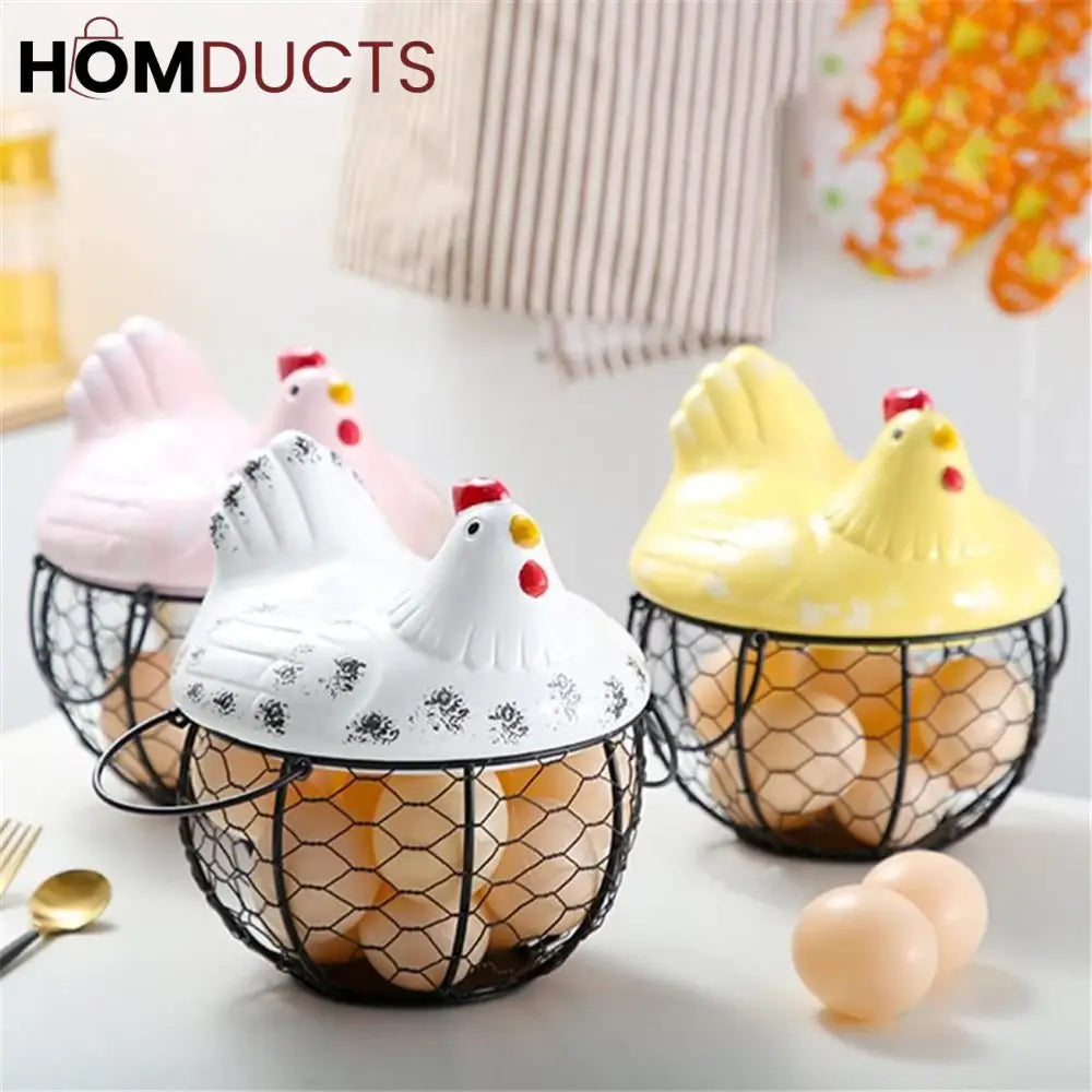 Luxury Ceramic Hen Shaped Egg Basket with Lid – Premium Kitchen Storage