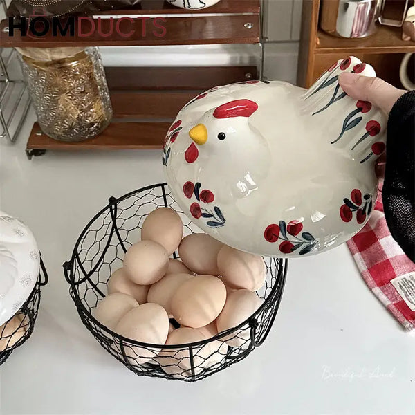 Luxury Ceramic Hen Shaped Egg Basket with Lid – Premium Kitchen Storage