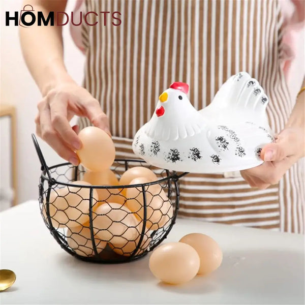Luxury Ceramic Hen Shaped Egg Basket with Lid – Premium Kitchen Storage