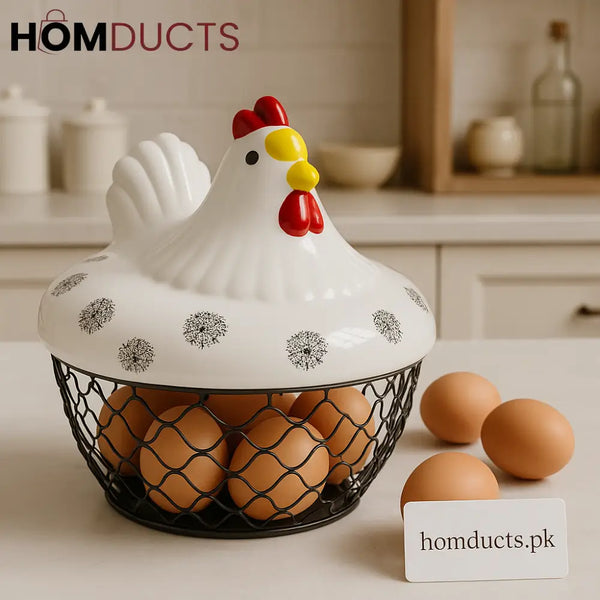 Luxury Ceramic Hen Shaped Egg Basket with Lid – Premium Kitchen Storage