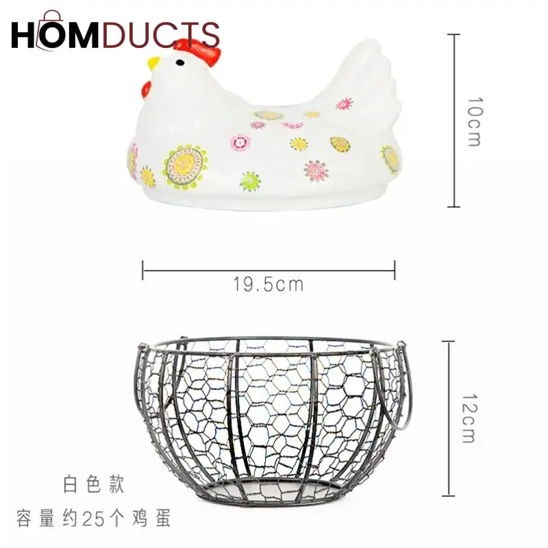 Luxury Ceramic Hen Shaped Egg Basket with Lid – Premium Kitchen Storage