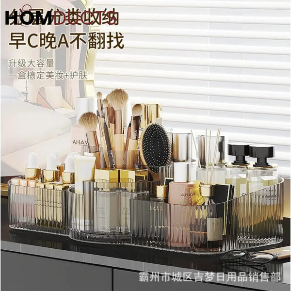 Luxury Clear Acrylic Makeup Organizer with Compartments for Brushes Perfumes & Skincare
