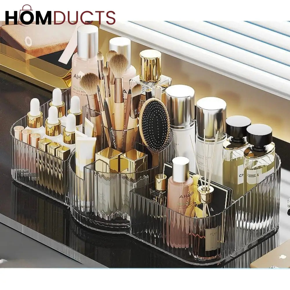 Luxury Clear Acrylic Makeup Organizer with Compartments for Brushes Perfumes & Skincare