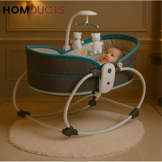 Luxury Comfort Baby Bassinet Rocker – Soothing Motion with Plush Padding & Hanging Toys
