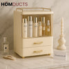 Luxury Cream Cosmetic Organizer with Gold Accents – 2 Tier Makeup & Skincare Storage Box