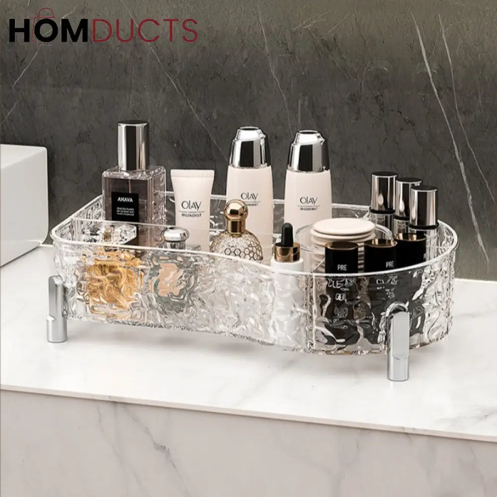 Luxury Crystal Clear Makeup Organizer with Compartments for Brushes Perfume and Skincare Products