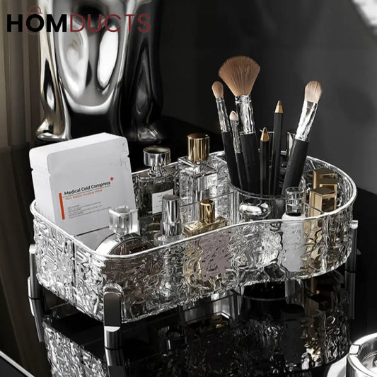Luxury Crystal Clear Makeup Organizer with Compartments for Brushes Perfume and Skincare Products