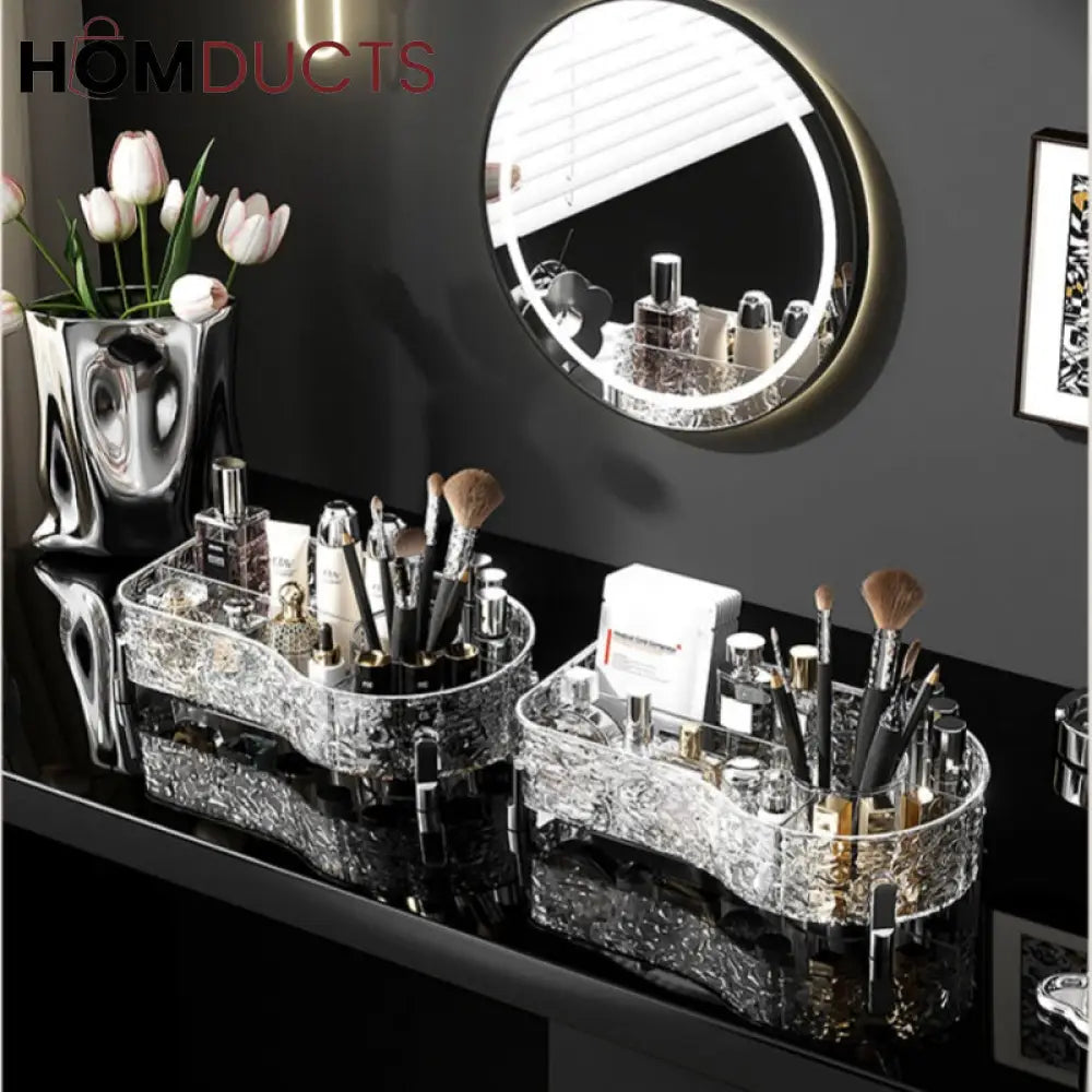 Luxury Crystal Clear Makeup Organizer with Compartments for Brushes Perfume and Skincare Products