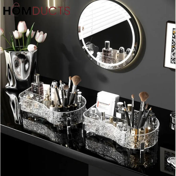 Luxury Crystal Clear Makeup Organizer with Compartments for Brushes Perfume and Skincare Products