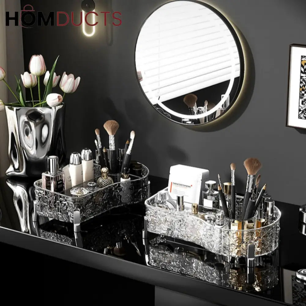 Luxury Crystal Clear Makeup Organizer with Compartments for Brushes Perfume and Skincare Products