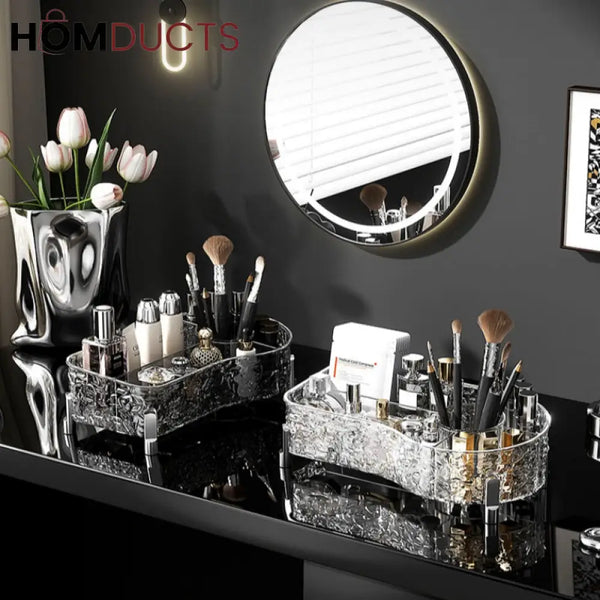 Luxury Crystal Clear Makeup Organizer with Compartments for Brushes Perfume and Skincare Products