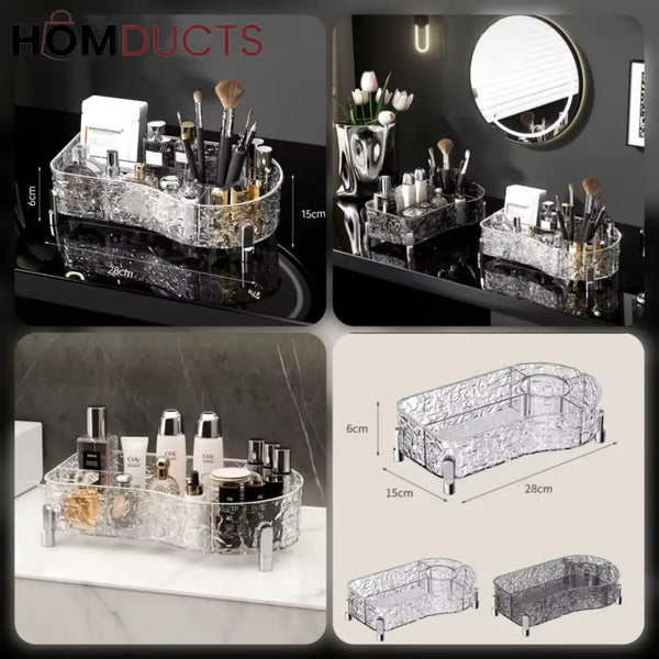 Luxury Crystal Clear Makeup Organizer with Compartments for Brushes Perfume and Skincare Products